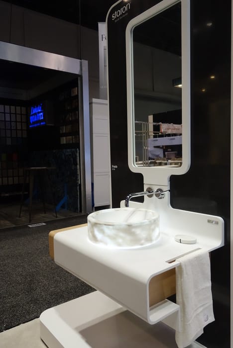 Staron Ocean View (VO171) washbasin unit on a Staron exhibition stand