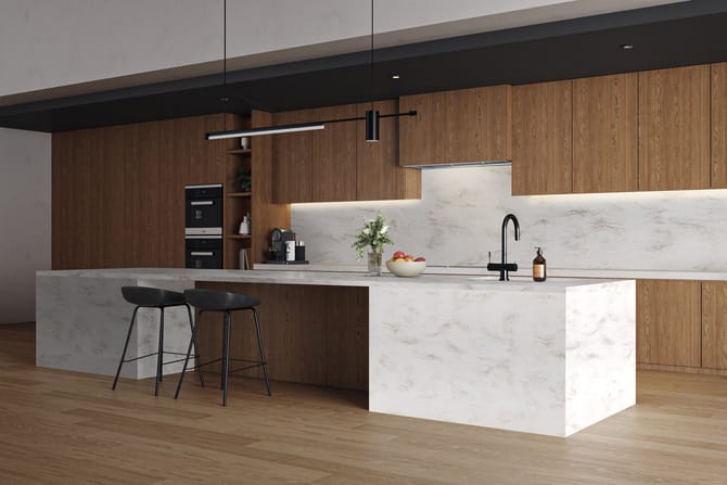 Staron Soft (VS351) kitchen island and splashback