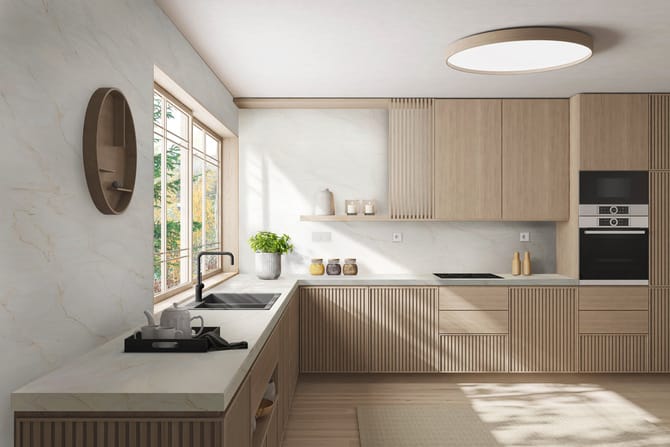 Staron Premiere Vivace (VV375) kitchen worktops and wall